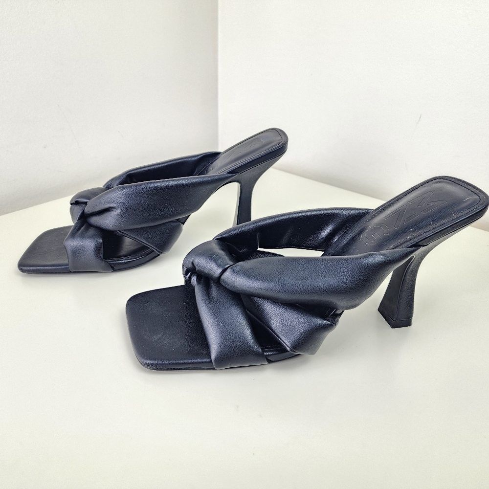 MNG Elegant Black Women's Heeled Mules Faux Leather Size 10